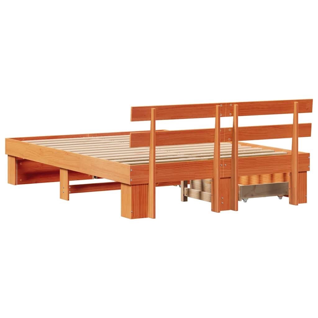 Bed Frame with Headboard Wax Brown 150 x 200 cm Solid Pine Wood