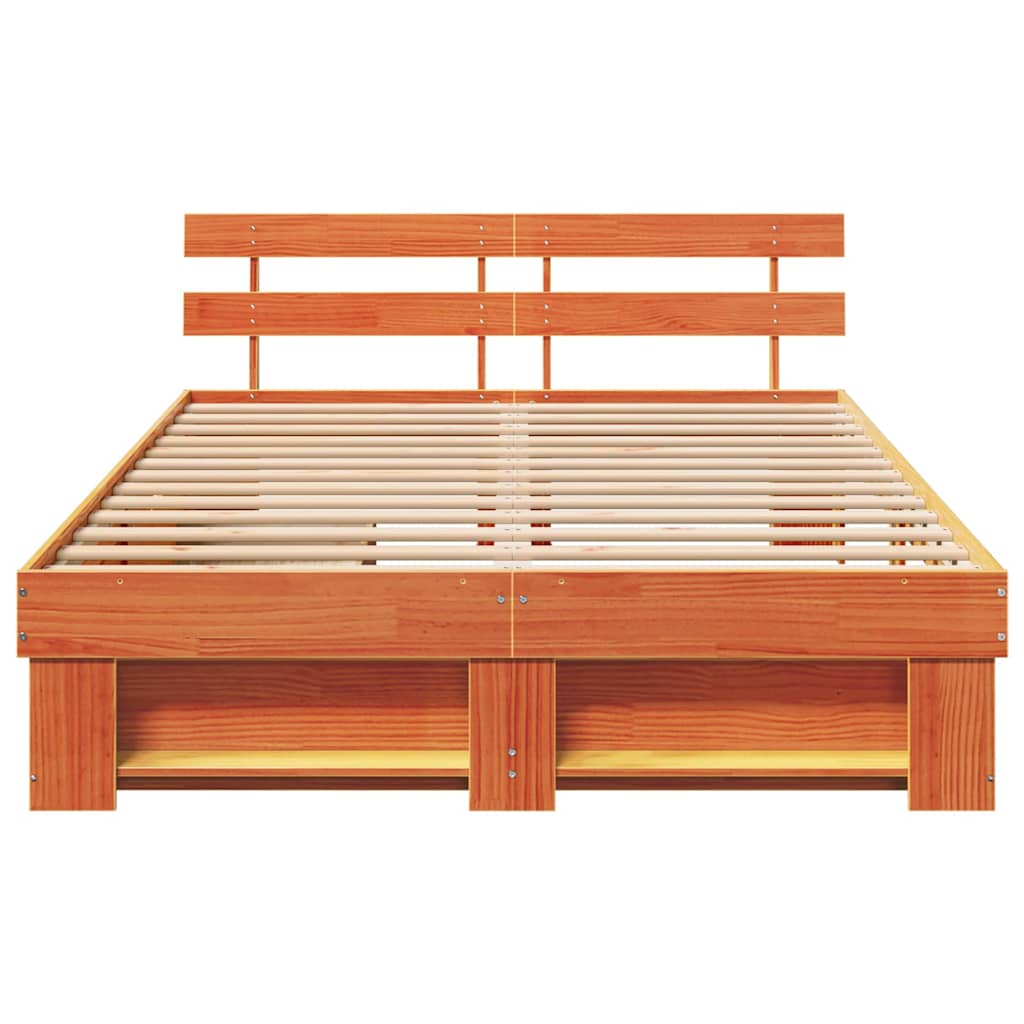 Bed Frame with Headboard Wax Brown 150 x 200 cm Solid Pine Wood