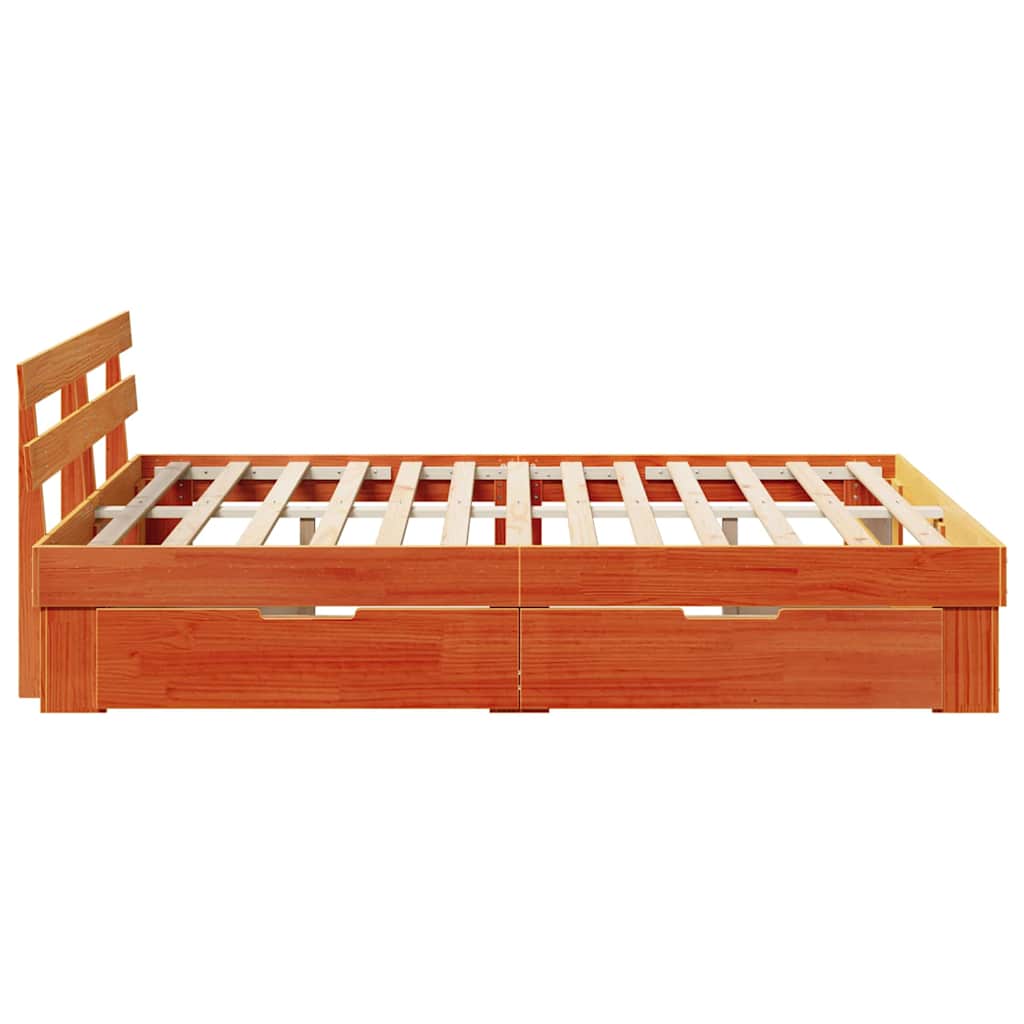 Bed Frame with Headboard Wax Brown 150 x 200 cm Solid Pine Wood
