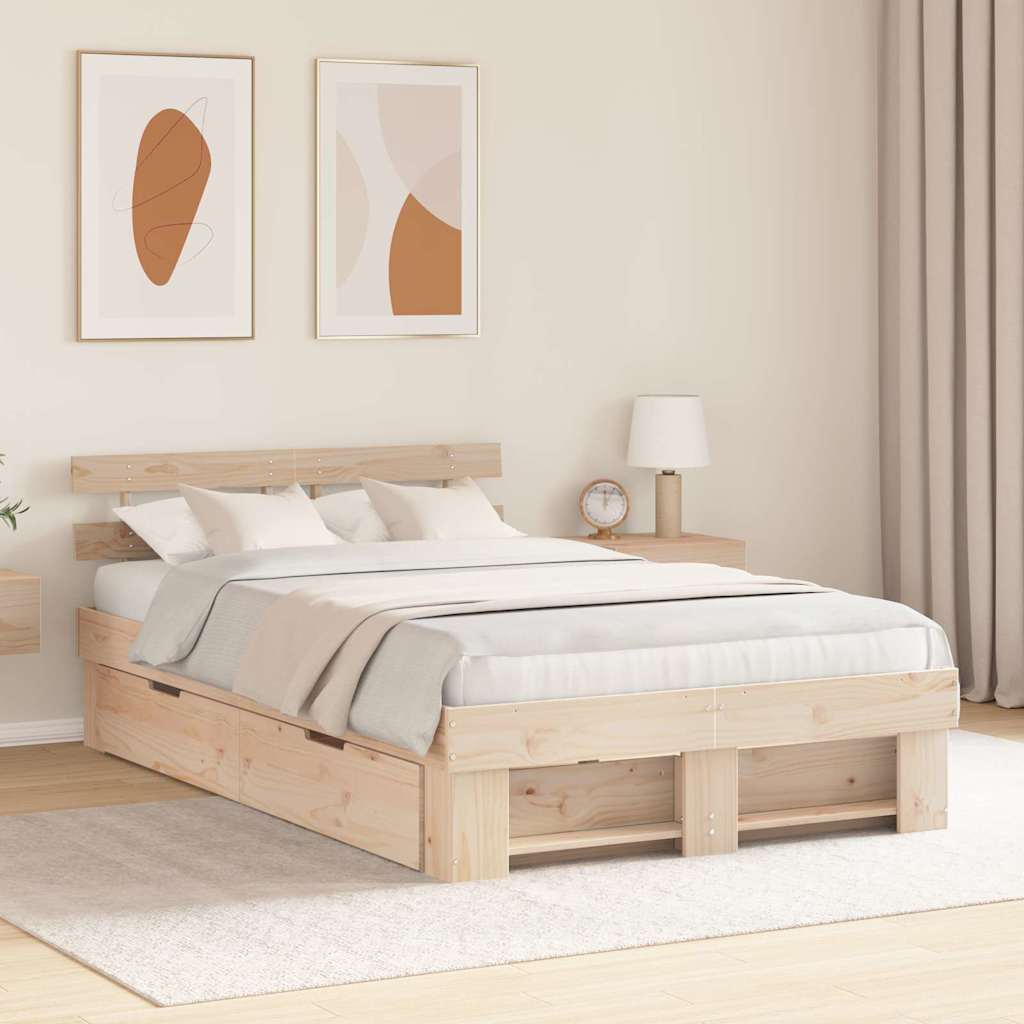 Bed Frame with Headboard Brown 135 x 190 cm Solid Pine Wood