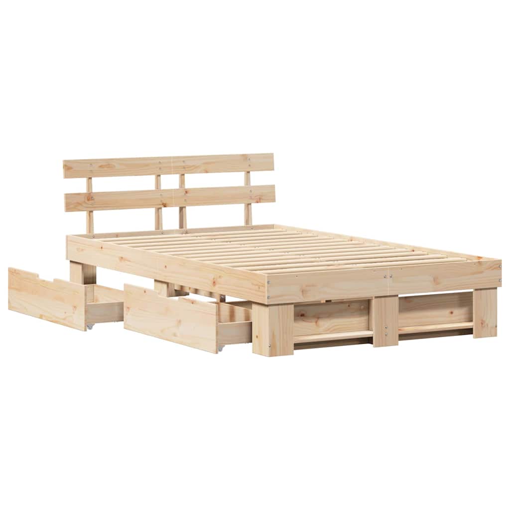 Bed Frame with Headboard Brown 135 x 190 cm Solid Pine Wood