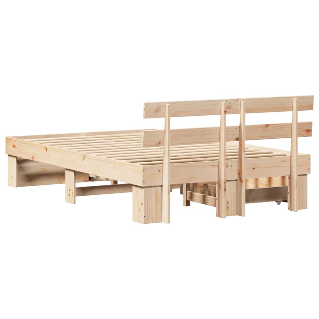 Bed Frame with Headboard Brown 135 x 190 cm Solid Pine Wood