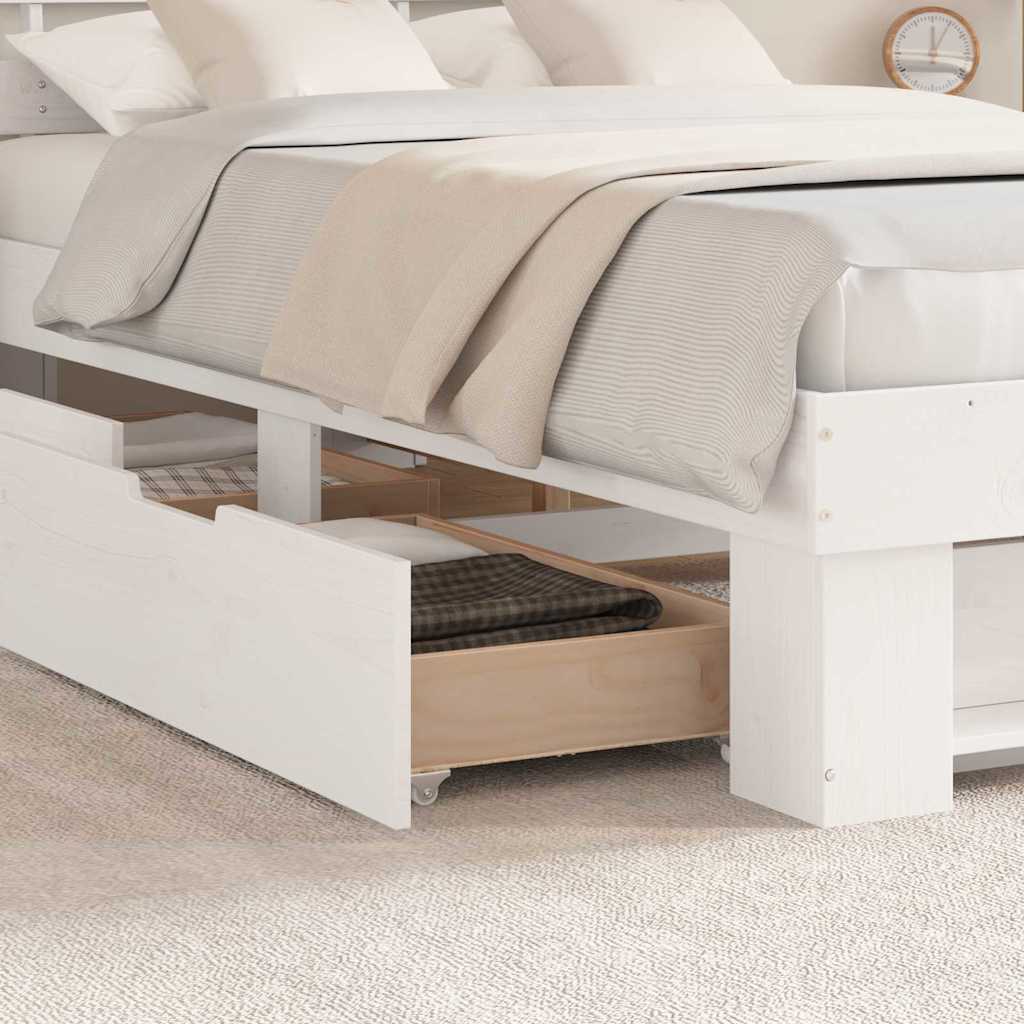 Bed Frame with Headboard White 135 x 190 cm Solid Pine Wood