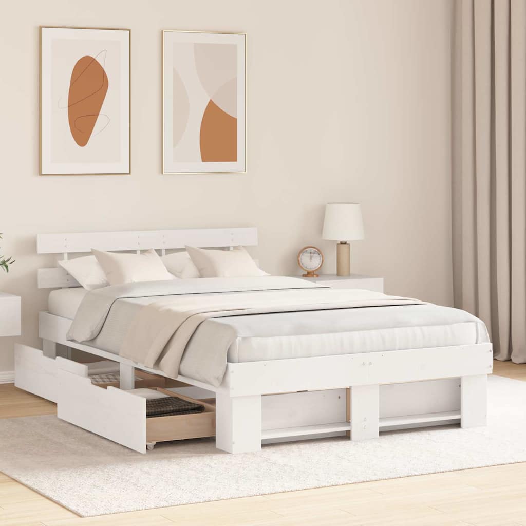 Bed Frame with Headboard White 135 x 190 cm Solid Pine Wood