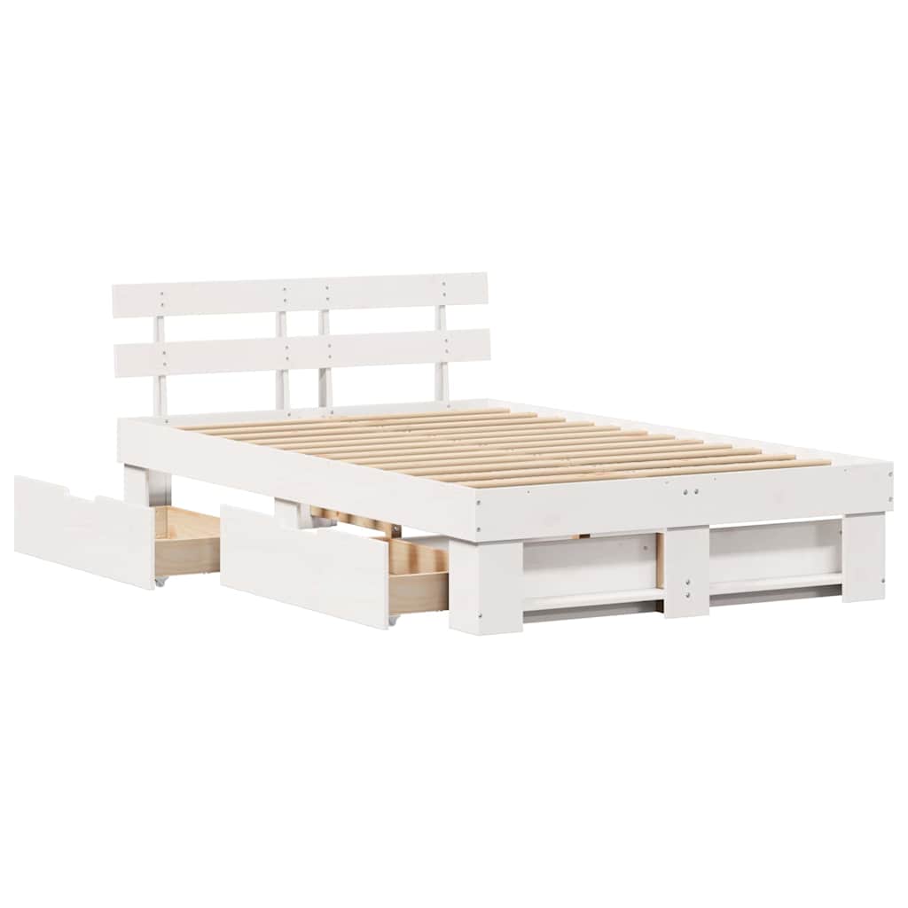 Bed Frame with Headboard White 135 x 190 cm Solid Pine Wood