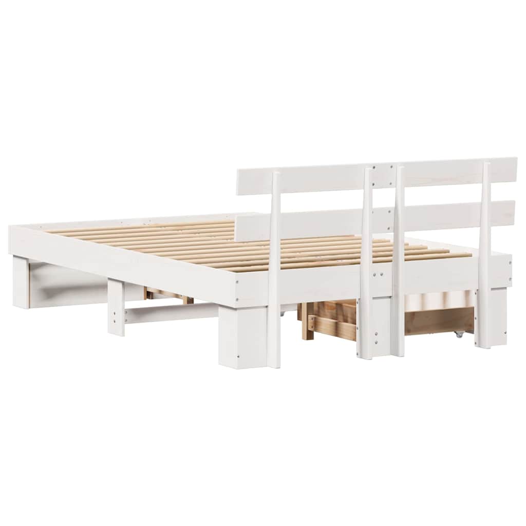 Bed Frame with Headboard White 135 x 190 cm Solid Pine Wood