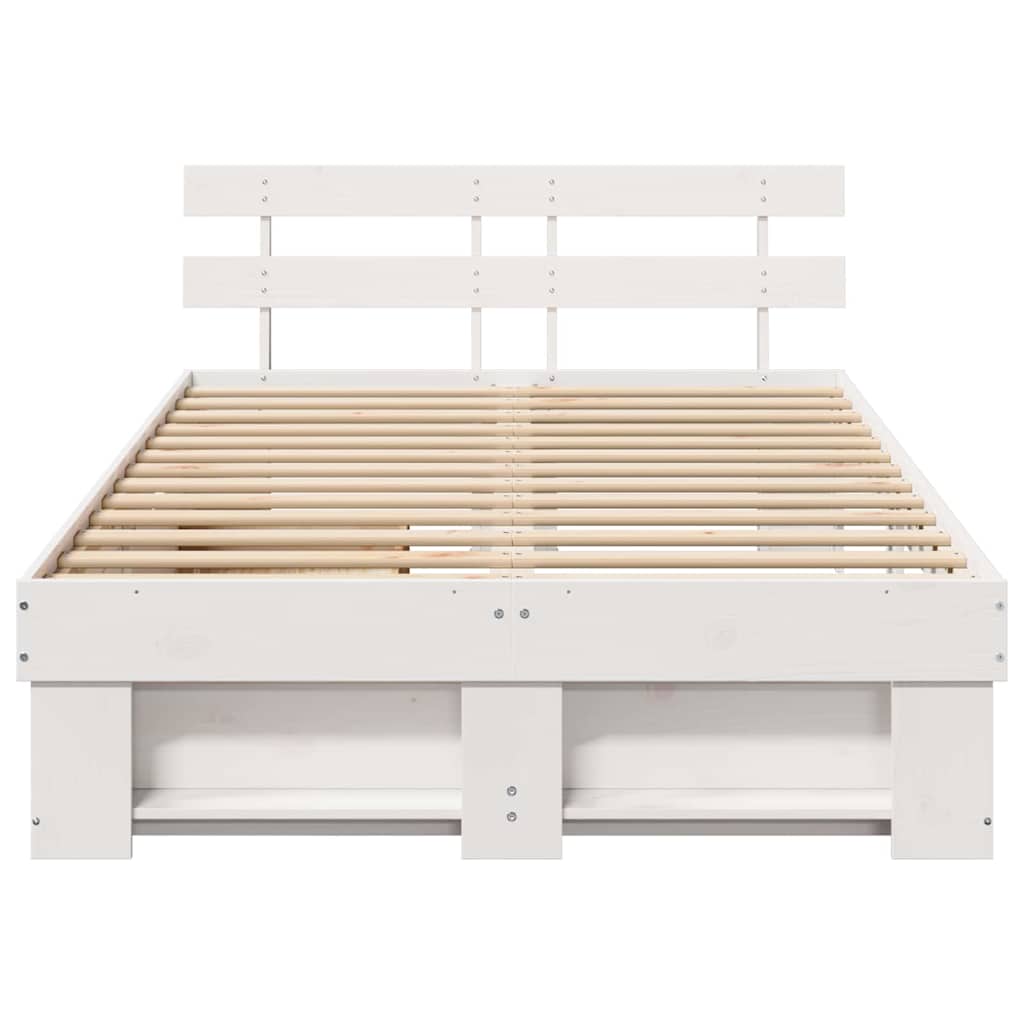 Bed Frame with Headboard White 135 x 190 cm Solid Pine Wood