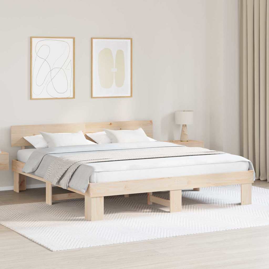 Bed Frame with Headboard Brown 200 x 200 cm Solid Pine Wood