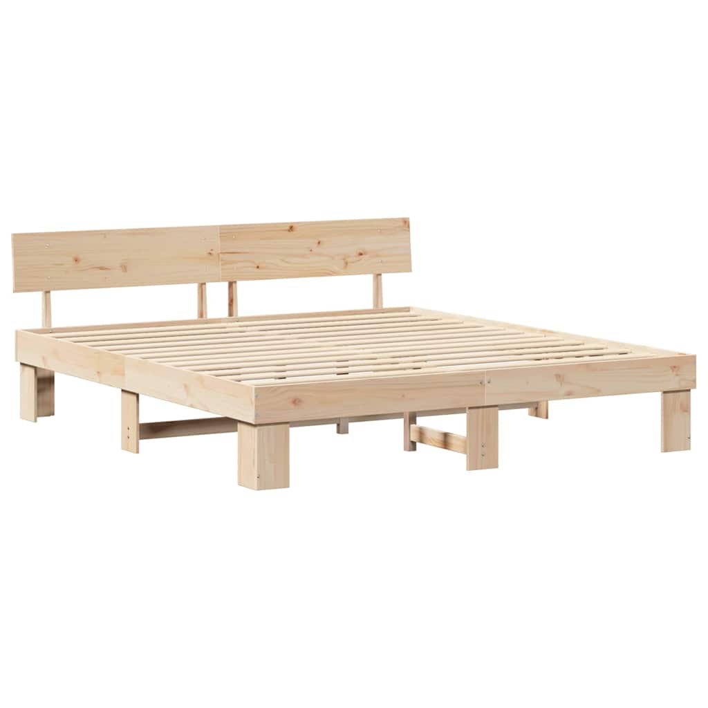 Bed Frame with Headboard Brown 200 x 200 cm Solid Pine Wood