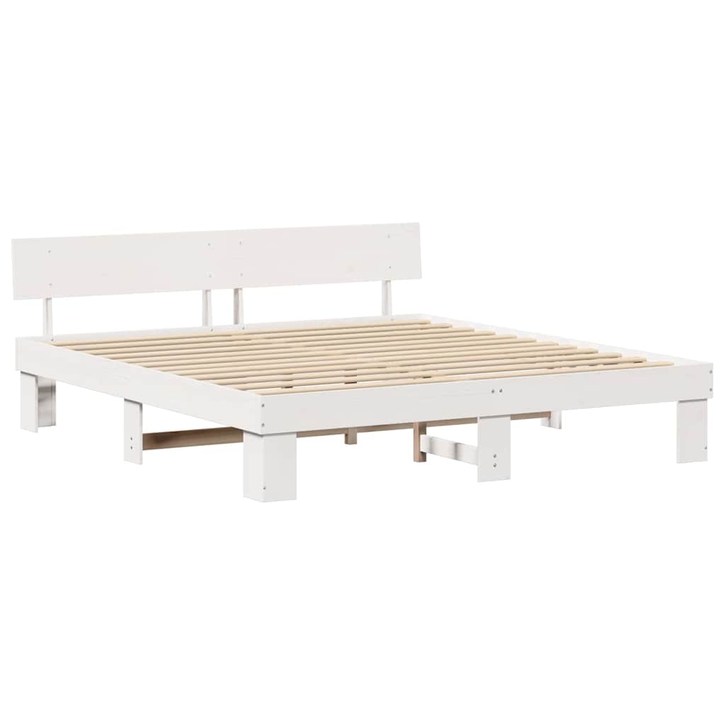 Bed Frame with Headboard White 200 x 200 cm Solid Pine Wood