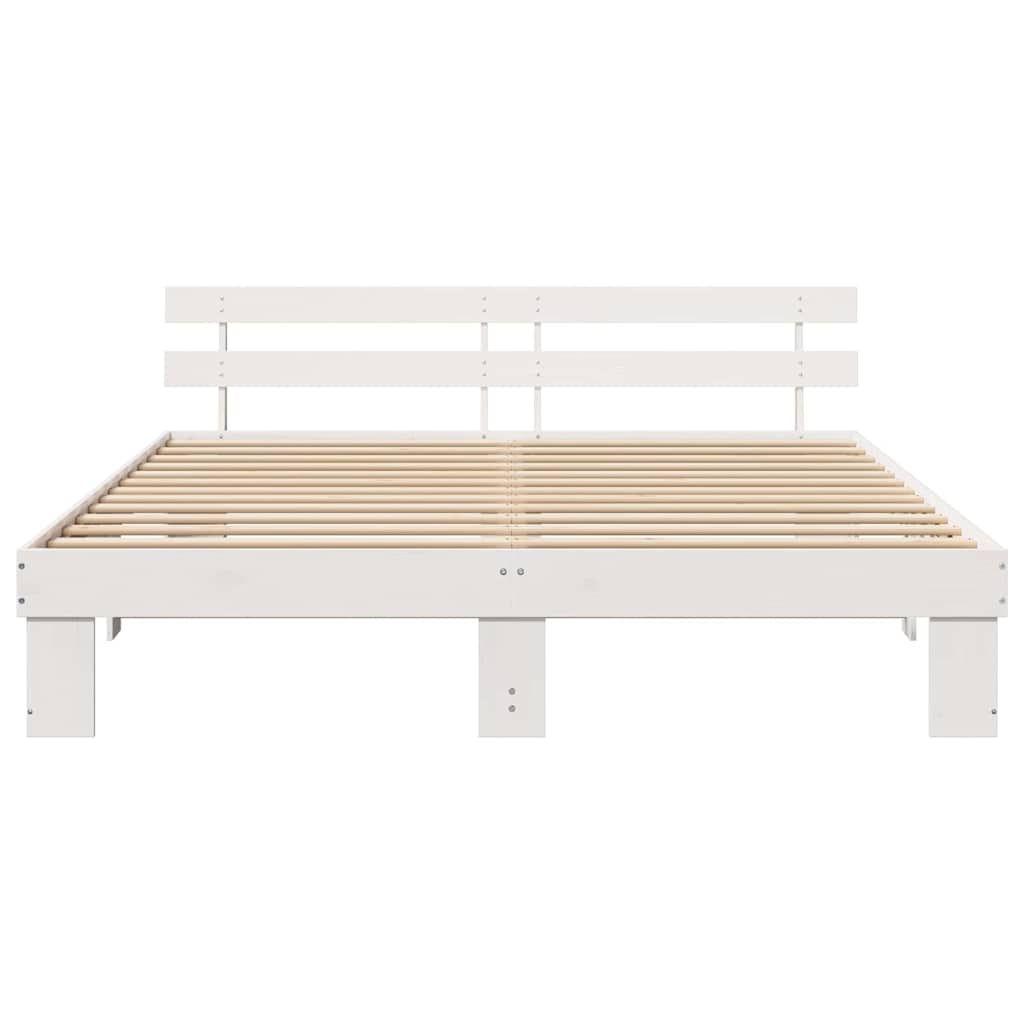 Bed Frame with Headboard White 200 x 200 cm Solid Pine Wood