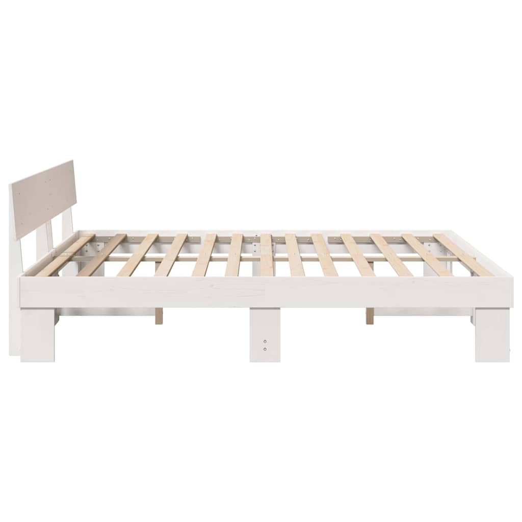 Bed Frame with Headboard White 200 x 200 cm Solid Pine Wood