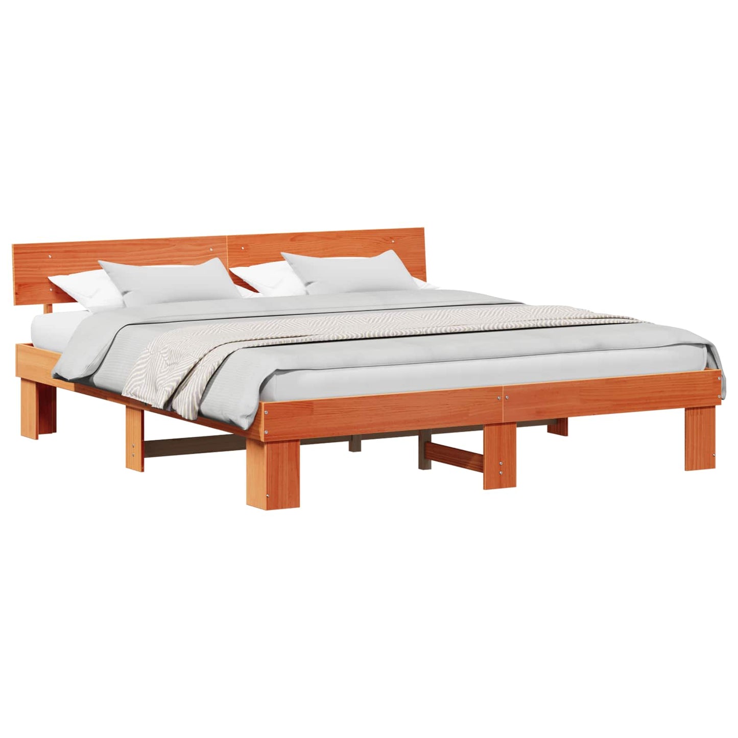 Bed Frame with Headboard Wax Brown 200 x 200 cm Solid Pine Wood