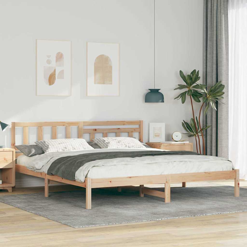 Bed Frame with Headboard Brown 200 x 200 cm Solid Pine Wood