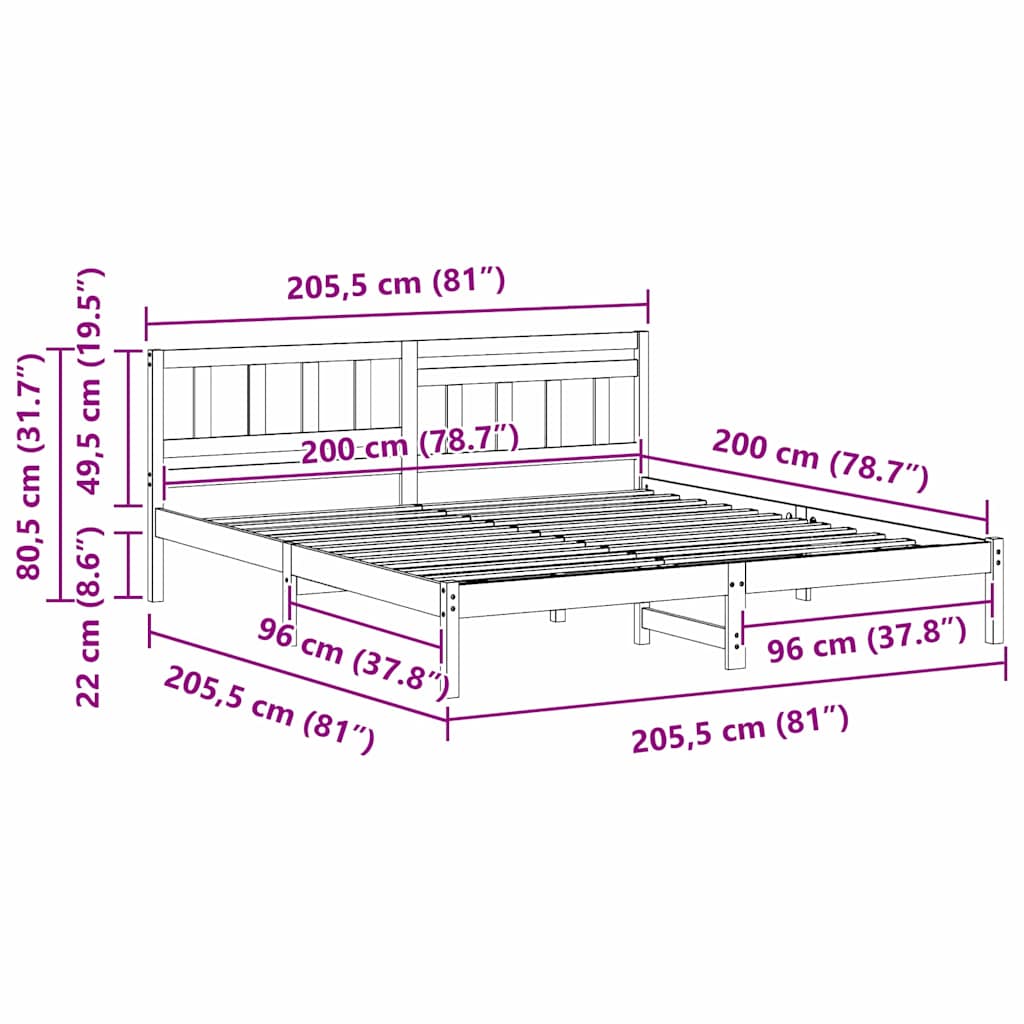 Bed Frame with Headboard Brown 200 x 200 cm Solid Pine Wood