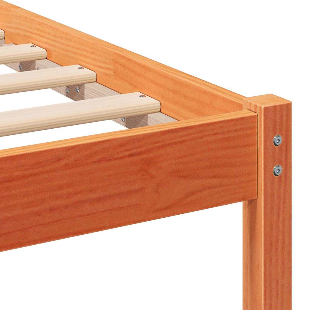 Bed Frame with Headboard Wax Brown 200 x 200 cm Solid Pine Wood