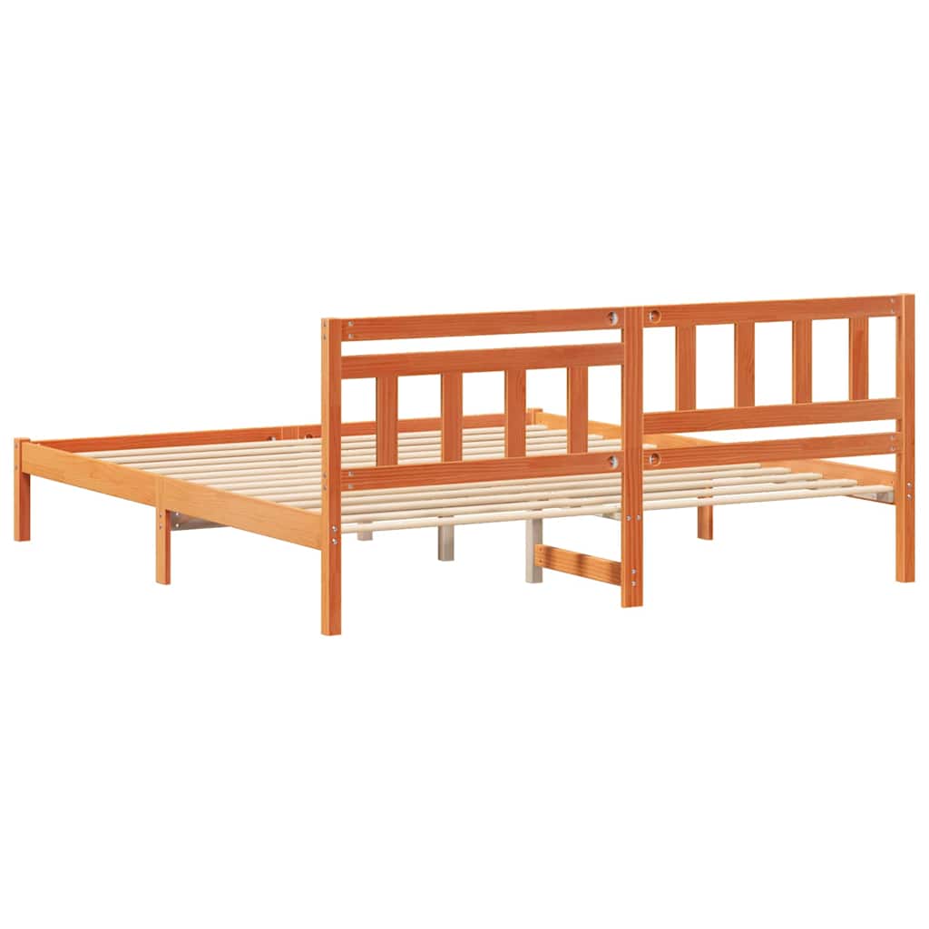 Bed Frame with Headboard Wax Brown 200 x 200 cm Solid Pine Wood