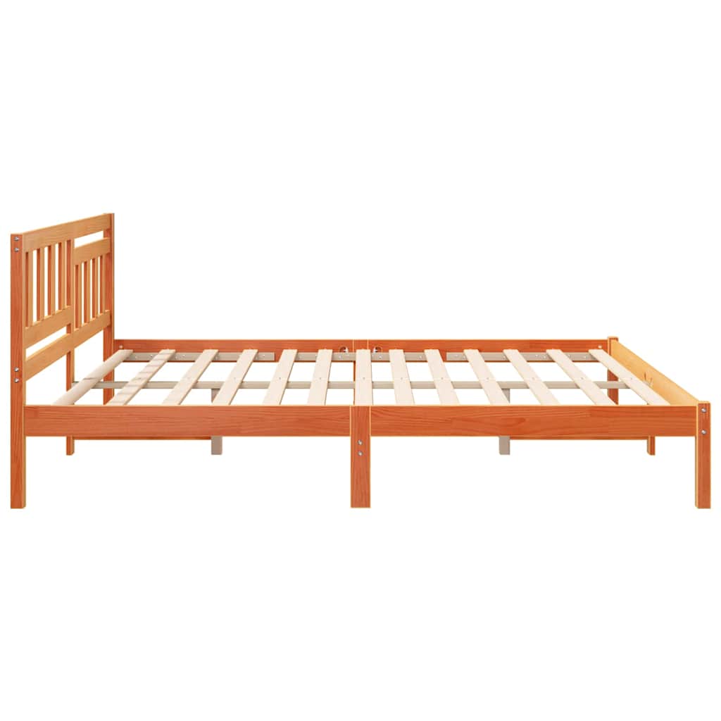 Bed Frame with Headboard Wax Brown 200 x 200 cm Solid Pine Wood