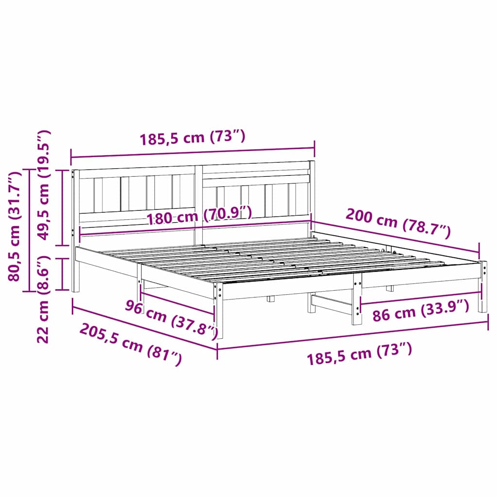 Bed Frame with Headboard Brown 180 x 200 cm Solid Pine Wood