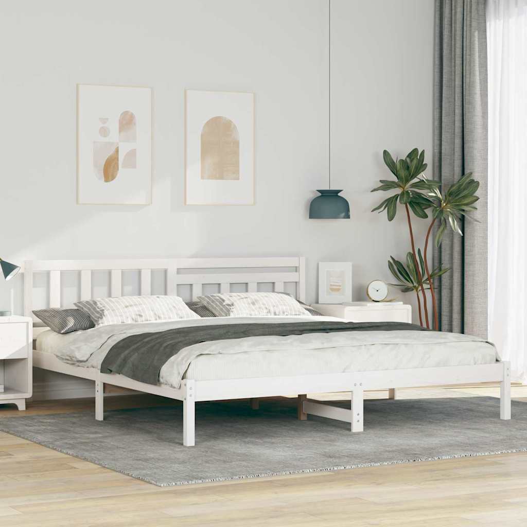 Bed Frame with Headboard White 180 x 200 cm Solid Pine Wood