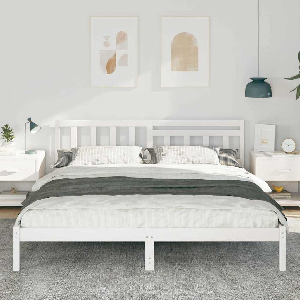 Bed Frame with Headboard White 180 x 200 cm Solid Pine Wood