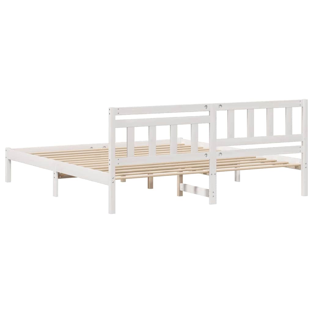 Bed Frame with Headboard White 180 x 200 cm Solid Pine Wood