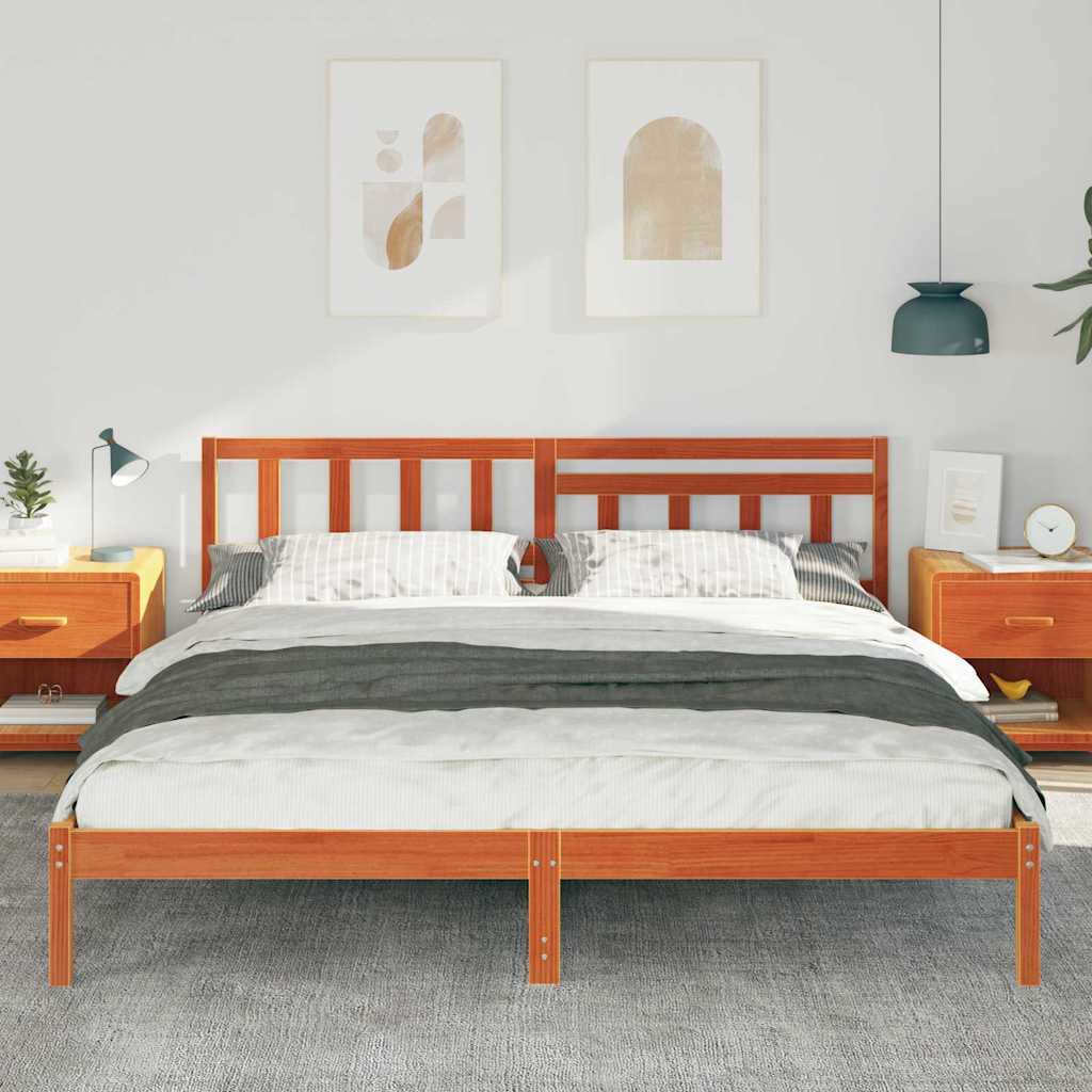 Bed Frame with Headboard Wax Brown 180 x 200 cm Solid Pine Wood