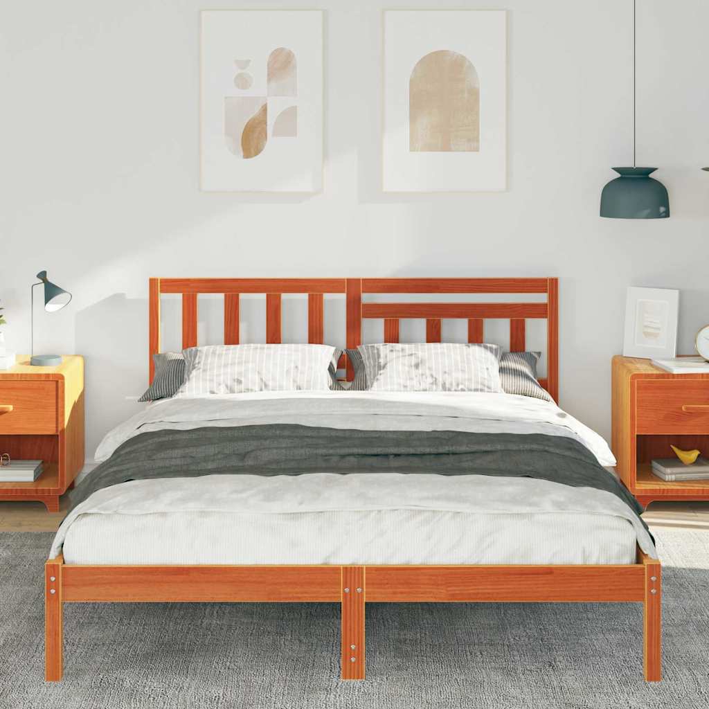 Bed Frame with Headboard Wax Brown 160 x 200 cm Solid Pine Wood