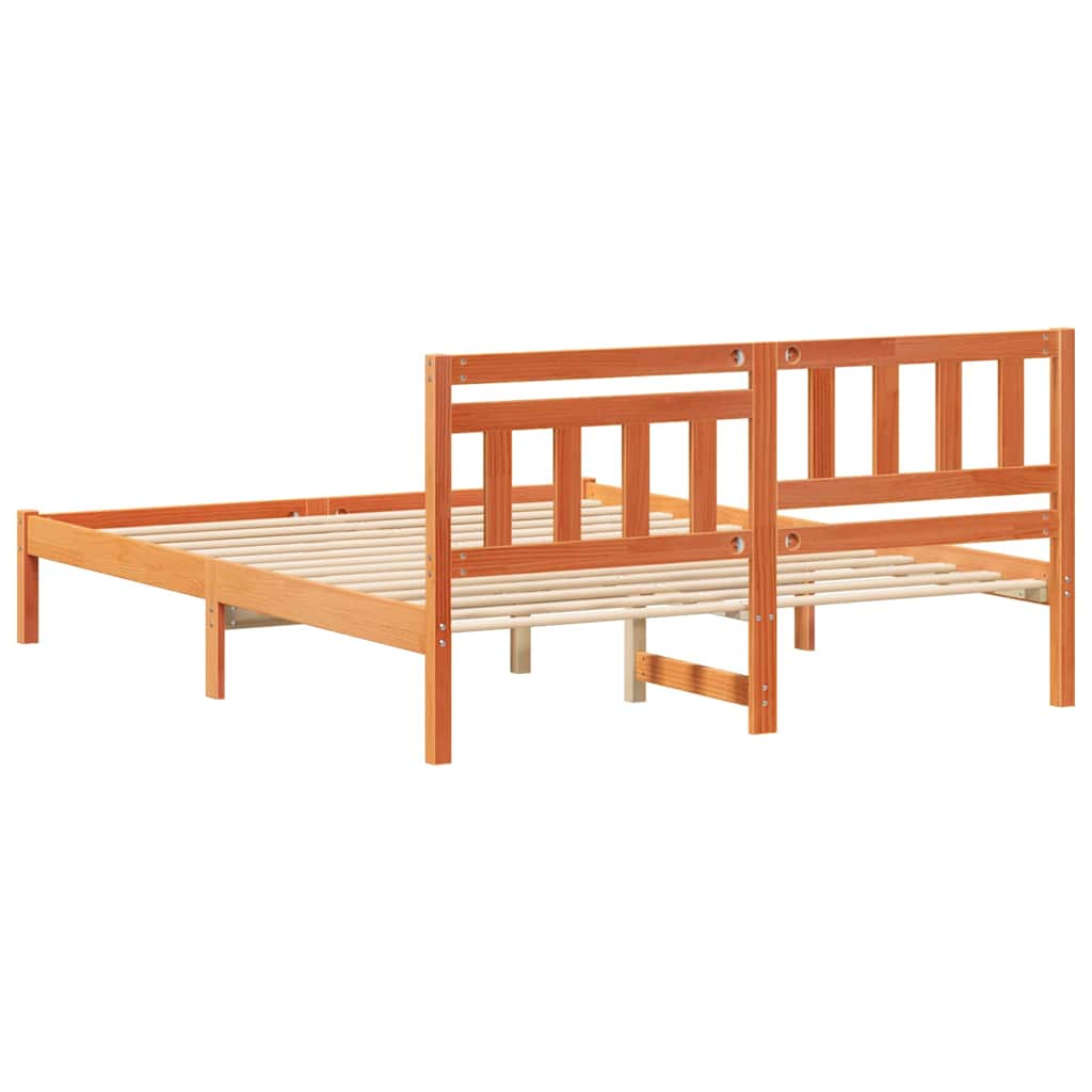 Bed Frame with Headboard Wax Brown 160 x 200 cm Solid Pine Wood