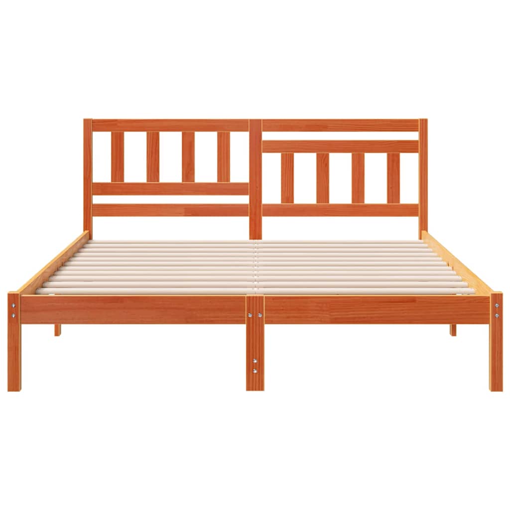 Bed Frame with Headboard Wax Brown 160 x 200 cm Solid Pine Wood