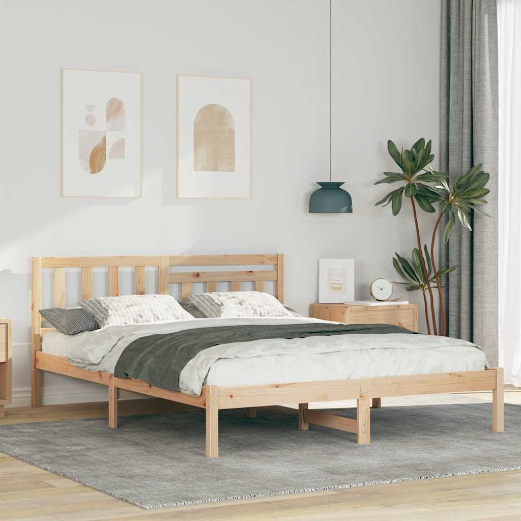 Bed Frame with Headboard Brown 150 x 200 cm Solid Pine Wood