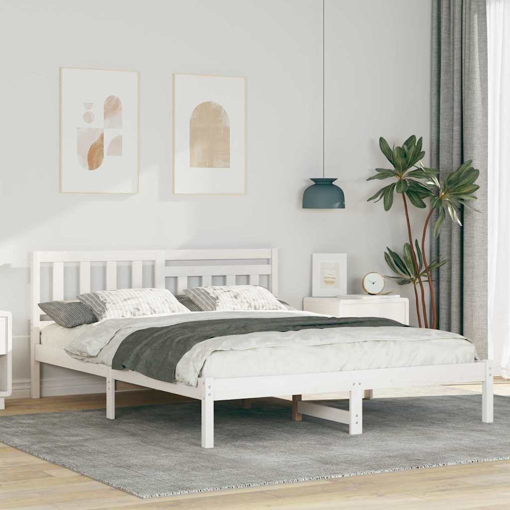 Bed Frame with Headboard White 150 x 200 cm Solid Pine Wood