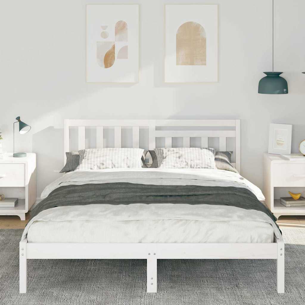 Bed Frame with Headboard White 150 x 200 cm Solid Pine Wood