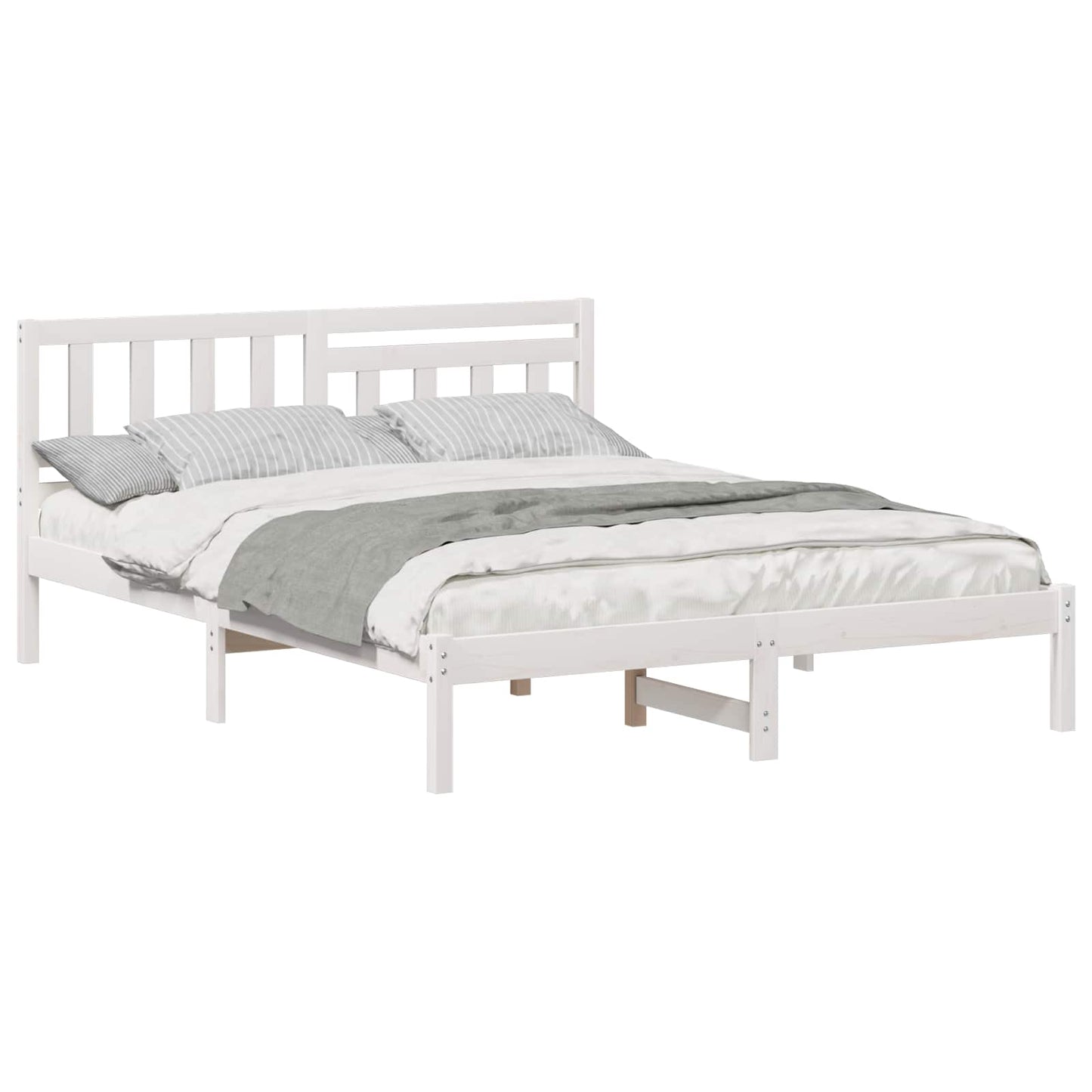 Bed Frame with Headboard White 150 x 200 cm Solid Pine Wood