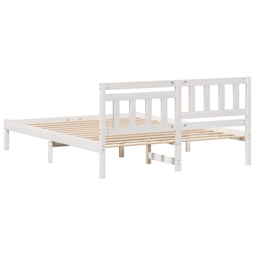 Bed Frame with Headboard White 150 x 200 cm Solid Pine Wood