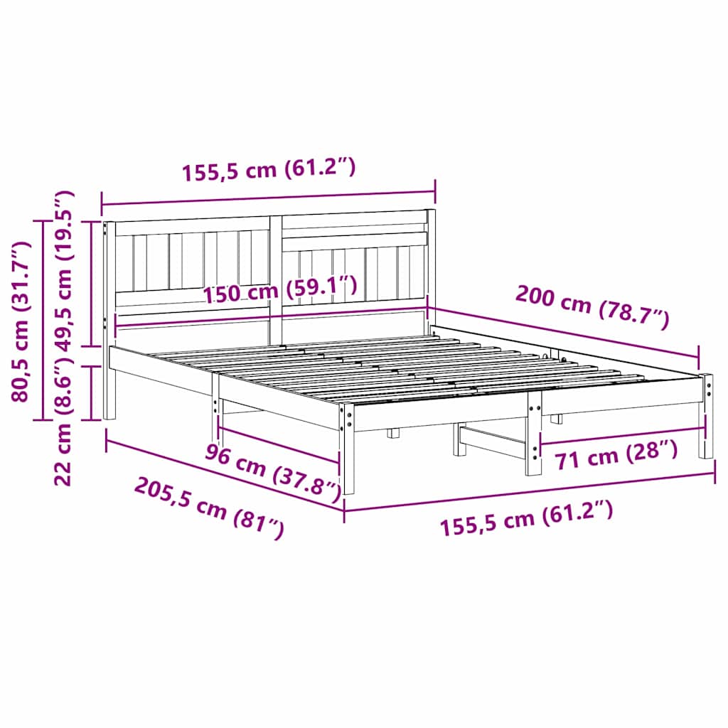 Bed Frame with Headboard White 150 x 200 cm Solid Pine Wood