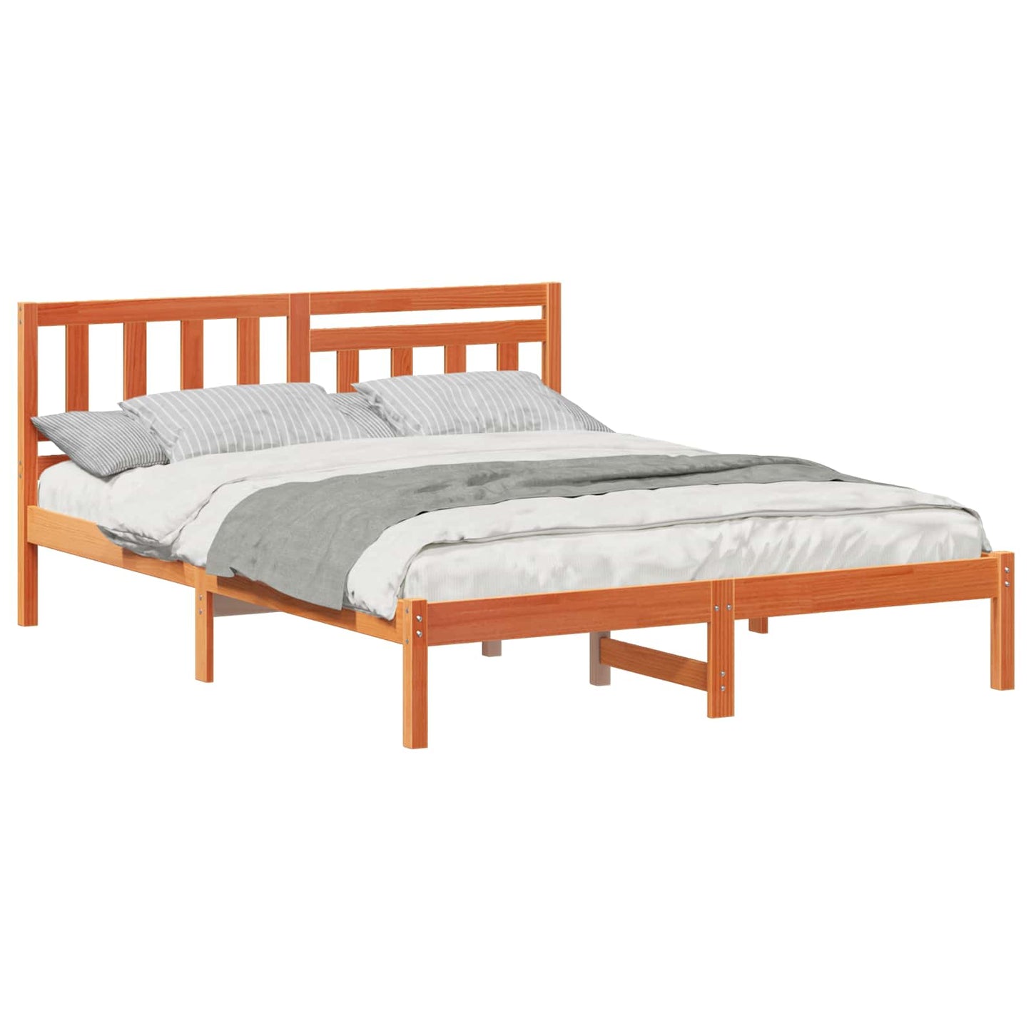 Bed Frame with Headboard Wax Brown 150 x 200 cm Solid Pine Wood