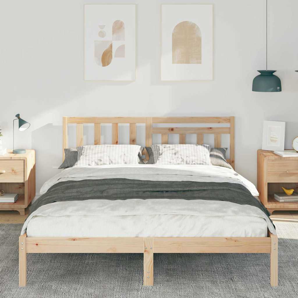 Bed Frame with Headboard Brown 140 x 200 cm Solid Pine Wood