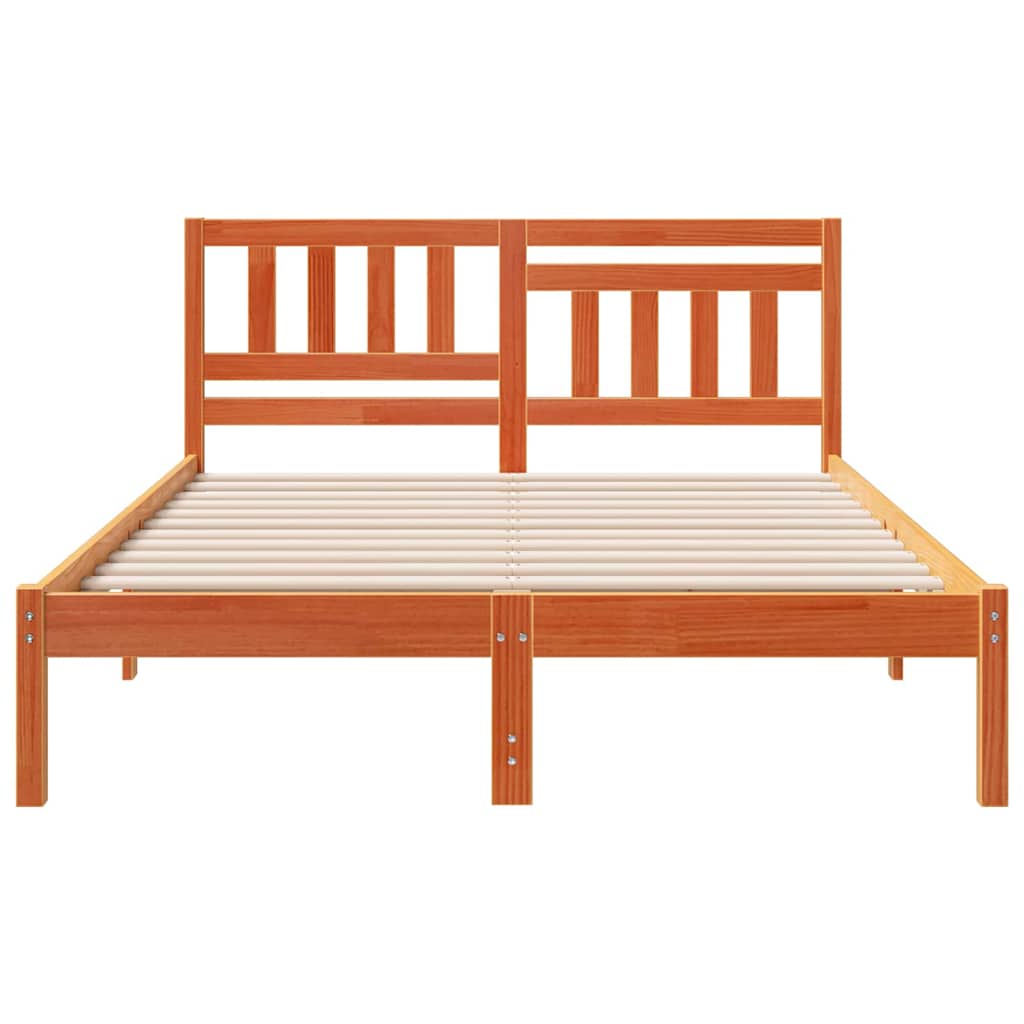 Bed Frame with Headboard Wax Brown 120 x 200 cm Solid Pine Wood