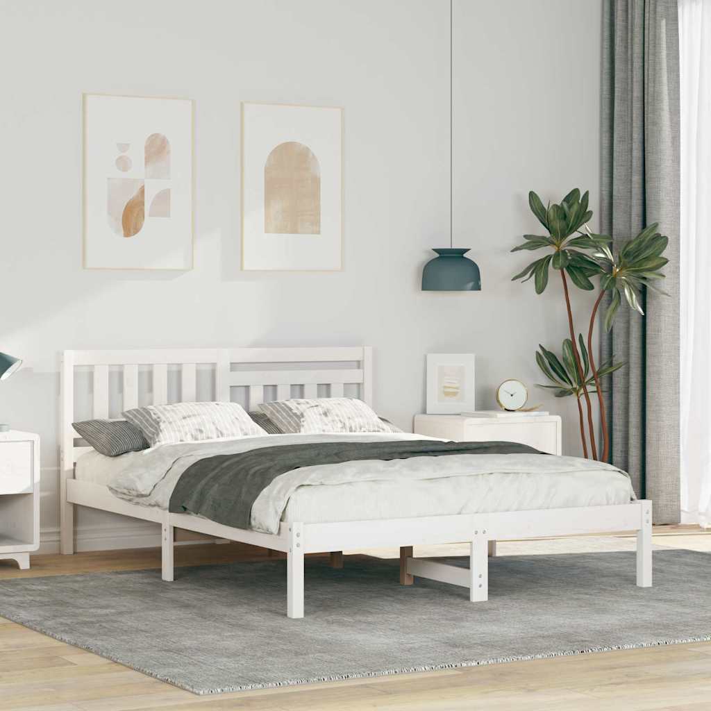Bed Frame with Headboard White 140 x 190 cm Solid Pine Wood