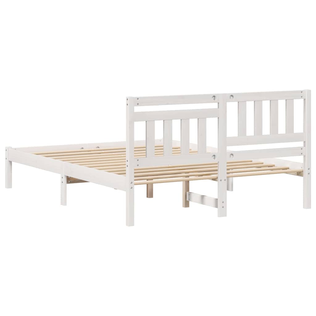 Bed Frame with Headboard White 140 x 190 cm Solid Pine Wood