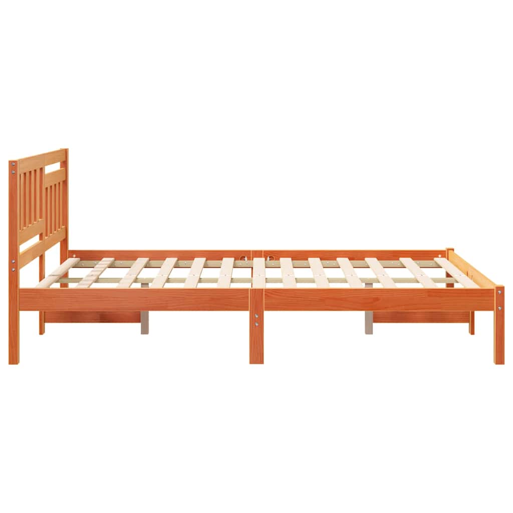 Bed Frame with Headboard Wax Brown 140 x 190 cm Solid Pine Wood