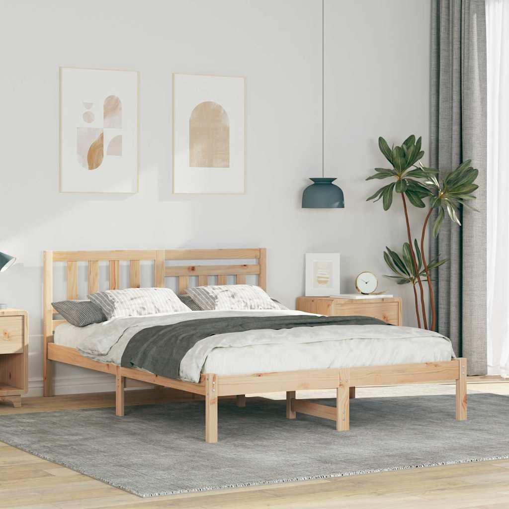 Bed Frame with Headboard Brown 135 x 190 cm Solid Pine Wood