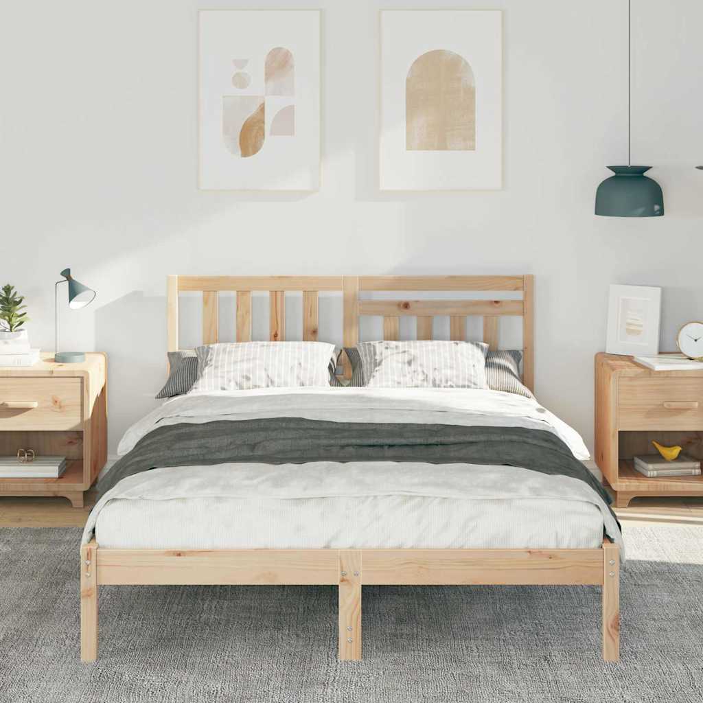 Bed Frame with Headboard Brown 135 x 190 cm Solid Pine Wood