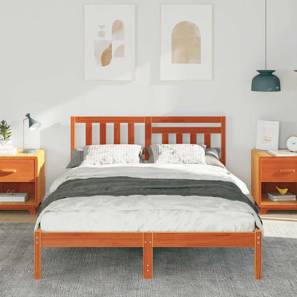 Bed Frame with Headboard Wax Brown 120 x 190 cm Solid Pine Wood