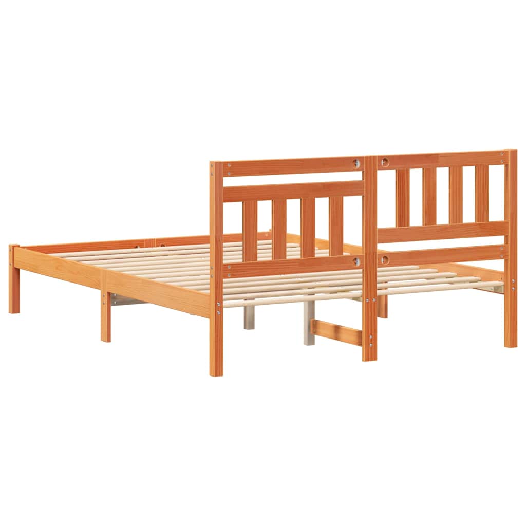 Bed Frame with Headboard Wax Brown 120 x 190 cm Solid Pine Wood
