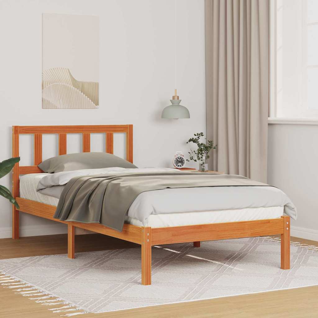 Bed Frame with Headboard Wax Brown 80 x 200 cm Solid Pine Wood