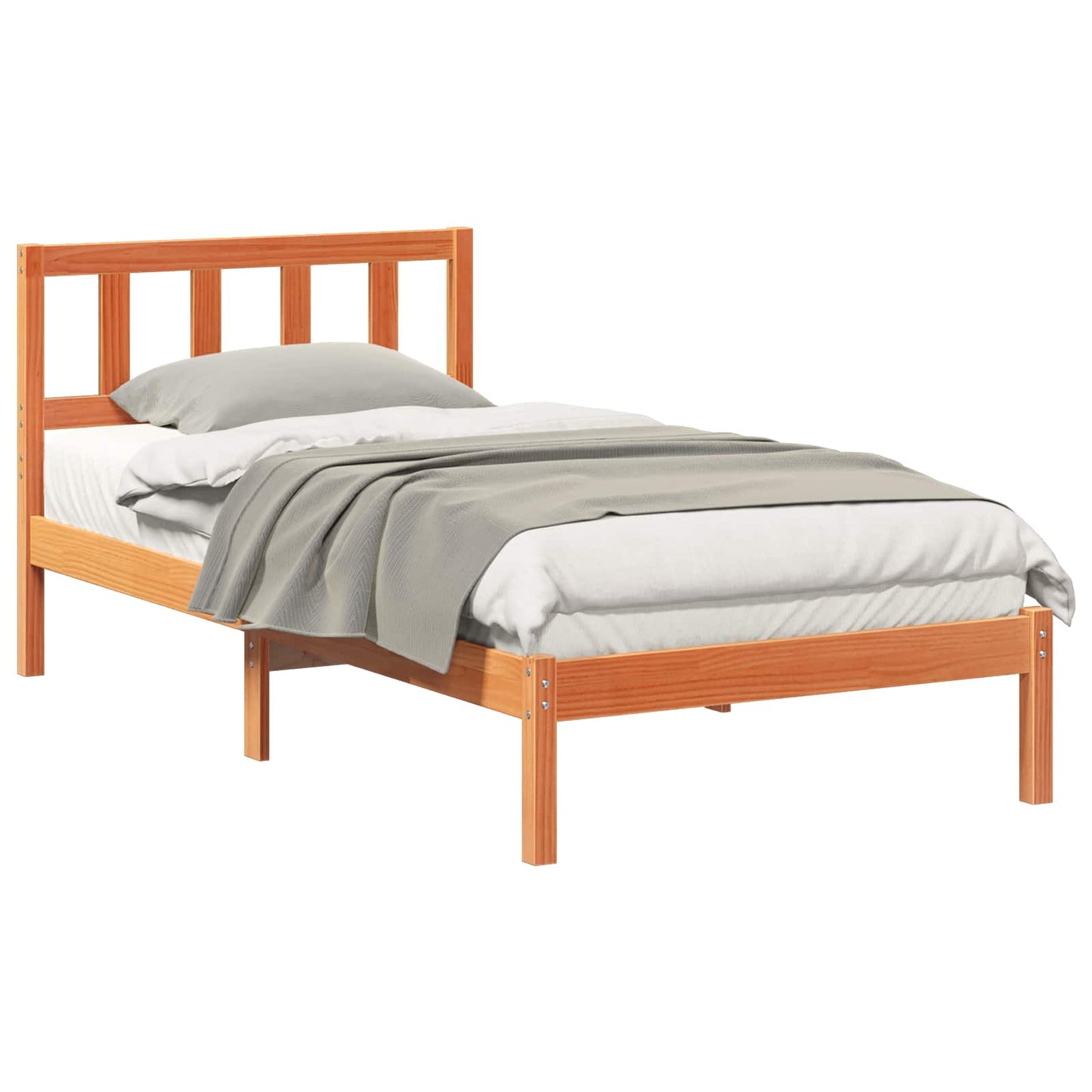 Bed Frame with Headboard Wax Brown 100 x 200 cm Solid Pine Wood
