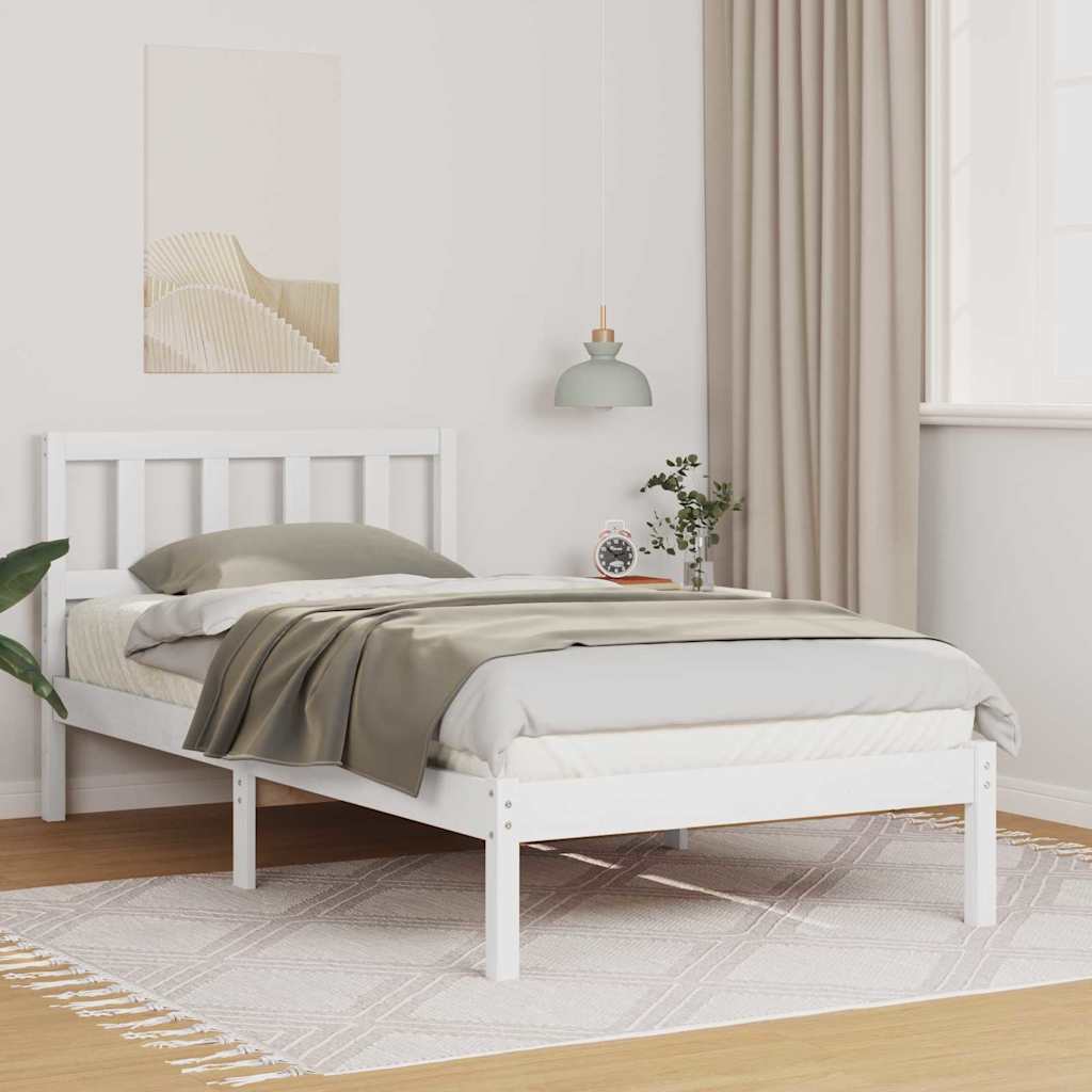 Bed Frame with Headboard White 90 x 190 cm Solid Pine Wood