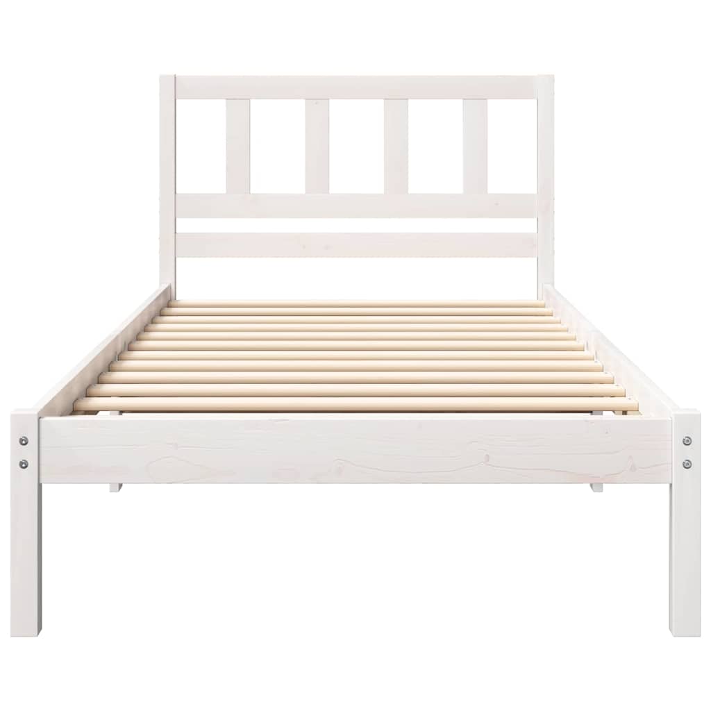 Bed Frame with Headboard White 90 x 190 cm Solid Pine Wood